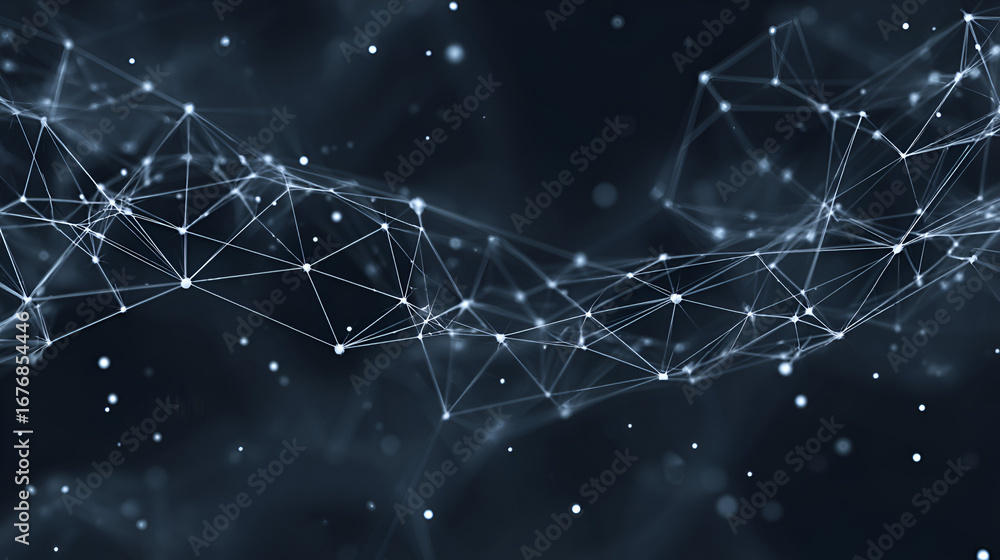 Aufkleber light nodes connect with lines against a dark blurry background