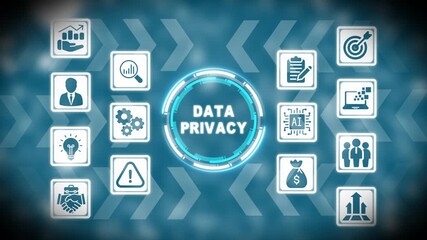 Data privacy concept with icons and glowing blue digital interface on blurred background security protection - Powered by Adobe