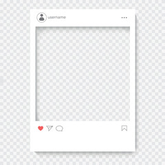 Social media photo frame with likes. Post template mockup. Insert your picture.