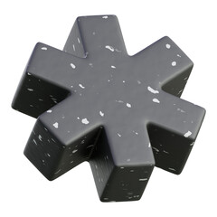 3D black metallic six-armed asterisk icon for UI branding and tech marketing.