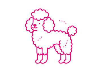 Pink Poodle Outline, Pet on White Background, Cartoon Style