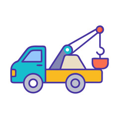 Tow Truck or Wrecker Vehicle with Crane Icon - Roadside Assistance Vector
