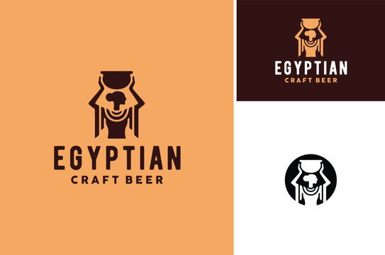 Hieroglyph symbol of Egyptian Goddess Silhouette wears ancient kalasiri dress, her hands carrying a vessel pot on his head, minimalist beauty logo design