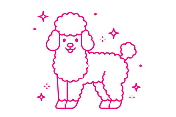 Pink Cute Poodle, Cartoon Design, with Smiling Face on White Background