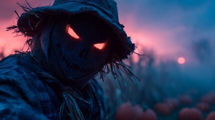 Spooky scarecrow costume with creepy mask and detailed design perfect for Halloween fall harvest festivals outdoor events and rural themed parties
