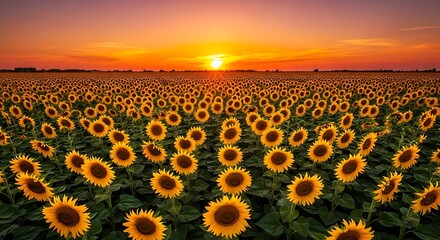 Sunflower Field at Sunset - A Golden Horizon of Blooms.