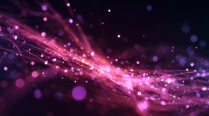 High quality photo of abstract pink and purple light trails with bokeh particles.