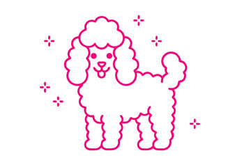 Pink Poodle Icon Vector, Outline Style Dog with Simple Design, White Background