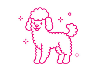 Cute Poodle with Pink Outline, Smiling Dog on White Background