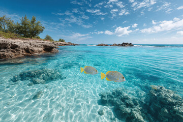Fototapeta premium experience enchanting underwater life of hawaii where colorful fish swim gracefully among coral reefs