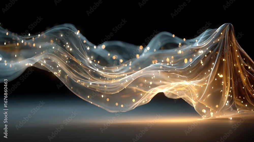 Poster a flowing stream of light particles resembling bubbles or bubbles