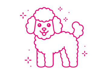 Pink Poodle Outline with Sparkling Accents on a White Background