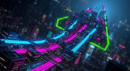 Neon Arrow Futuristic Cityscape Digital Art.