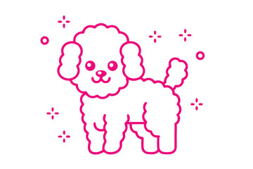 Pink Line Art Adorable Poodle with Cute Details on a White Background