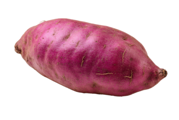 A single purple sweet potato isolated on transparent background, showcasing its vibrant skin and natural shape