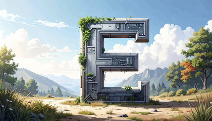 Logo of letter E, digital, white background