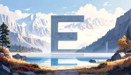 Logo of letter E, digital, white background