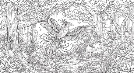 Naklejka premium Phoenix in the Enchanted Forest.
