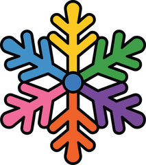 Colorful snowflake vector, rainbow snowflake illustration, winter holiday design, vibrant snowflake clipart, festive snowflake icon, seasonal decoration, colorful winter graphic,
