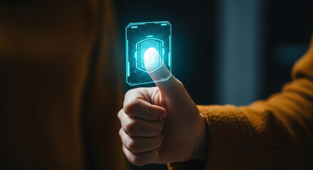 Fingerprint scan on a digital interface with a person's finger for security access and identification