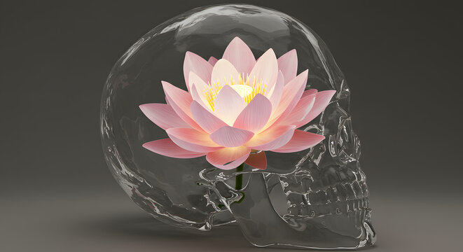 Conceptual Art of Lotus Growing in Skull - Powered by Adobe