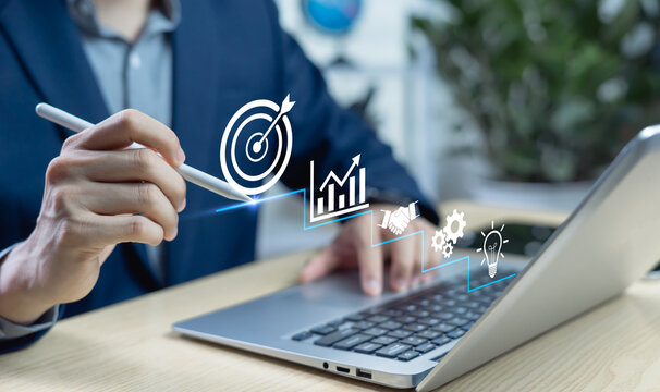 Businessman pointing at checklist. Concept of step-by-step progress, goal achievement, business strategy, career growth, milestones, planning, and effective project management.