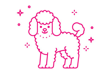 Pink Outline Poodle with Cute Face on White Background, Sparkles Design