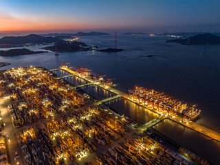 Fototapeta premium aerial view port of ningbo at night