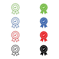 Check mark approval ribbon set in multiple colors isolated on transparent background
