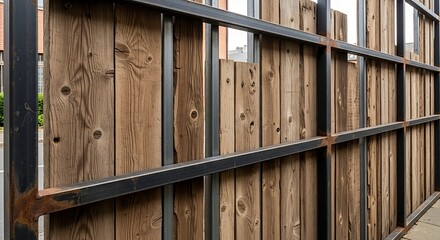Wooden fence with metal frame design.