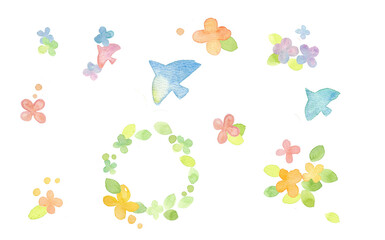 watercolor flowers and birds image