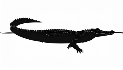 Fototapeta premium Black Silhouette of an Alligator Swimming in Water