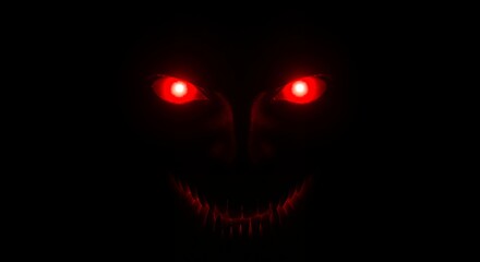 Mysterious glowing red eyes horror face graphic design