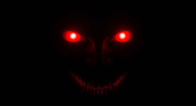 Mysterious glowing red eyes horror face graphic design