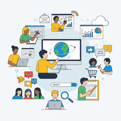 Flat Illustration Global Online Connection Networking and Communication Concept Design