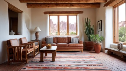 Bohemian Southwestern style with patterned pillows and clay pots