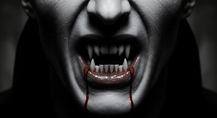 Vampire face with fangs and blood