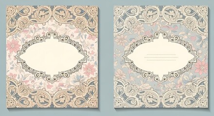 Vintage Floral Card Templates with Oval Frames.