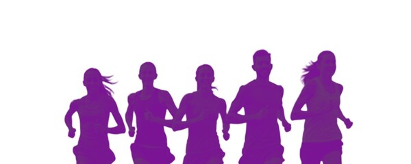 group of male and female athletes running in different poses,wearing  modern sportswear