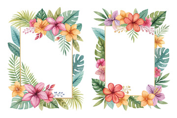 Watercolor tropical floral frames