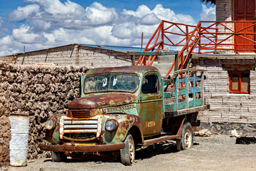 An old truck in a Village in the Altiplano of Bolivia