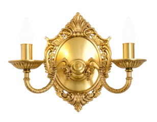 Elegant Gold Two-Light Wall Sconce Isolated on Transparent Background PNG