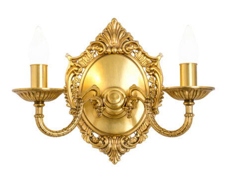 Elegant Gold Two-Light Wall Sconce Isolated on Transparent Background PNG