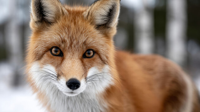 Close-up of a red fox in a snowy forest setting. - Powered by Adobe
