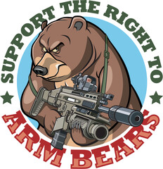 Cartoon style bear holding assault rifle with grenade launcher
