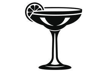Black Cocktail Glass with Lemon Slice Elegant Drinkware Vector Illustration Design