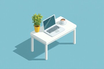 A modern office desk setup with a laptop and a plant, creating a productive work environment.