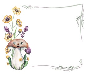 Bright frame with vegetables and flowers