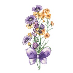 bouquet of wild flowers in a horn with a bow