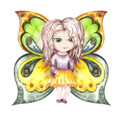watercolor fairy of bright color children's illustration